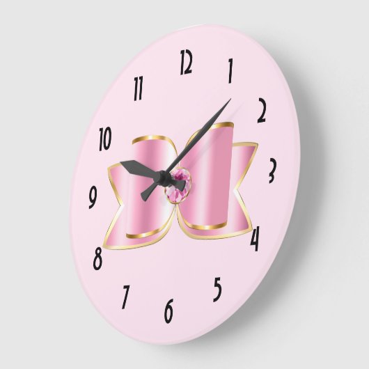 Pink Glam Bow mit Center Gemstone Große Wanduhr (Winkel)
