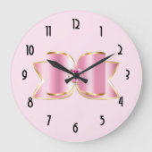 Pink Glam Bow mit Center Gemstone Große Wanduhr (Vorderseite)