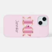 Pink Glam Bow mit Center Gemstone iPhone 15 Hülle (Rückseite (Horizontal))