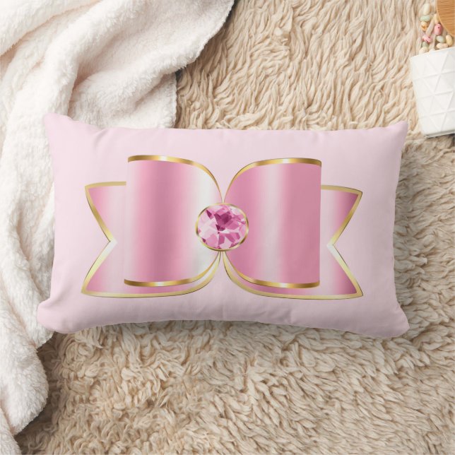 Pink Glam Bow mit Center Gemstone Lendenkissen (Decke)