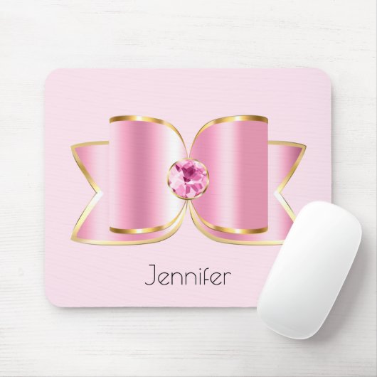 Pink Glam Bow mit Center Gemstone Mousepad (Mit Mouse)