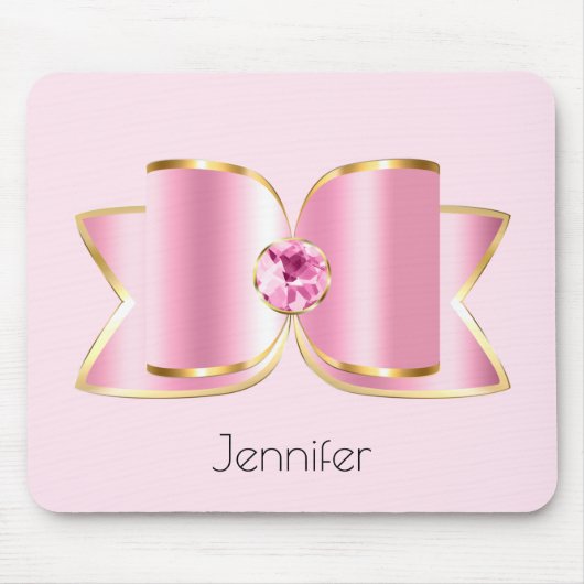 Pink Glam Bow mit Center Gemstone Mousepad (Vorne)