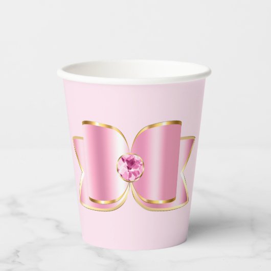 Pink Glam Bow mit Center Gemstone Pappbecher (Vorderseite)