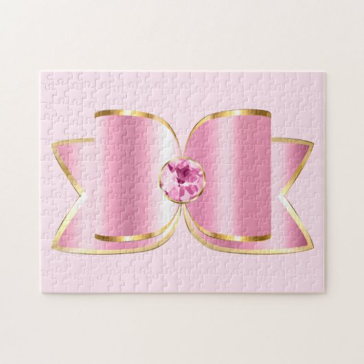 Pink Glam Bow mit Center Gemstone Puzzle (Horizontal)