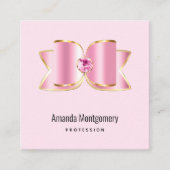Pink Glam Bow mit Center Gemstone Quadratische Visitenkarte (Vorderseite)