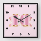 Pink Glam Bow mit Center Gemstone Quadratische Wanduhr (Vorderseite)