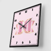 Pink Glam Bow mit Center Gemstone Quadratische Wanduhr (Winkel)