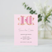 Pink Glam Bow mit Center Gemstone Save the Date Einladungspostkarte (Stehend Vorderseite)