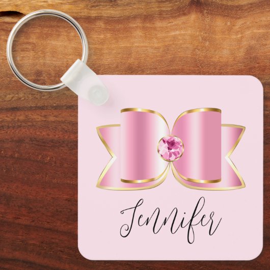 Pink Glam Bow mit Center Gemstone Schlüsselanhänger (Vorderseite)