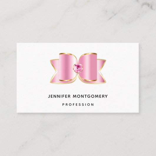 Pink Glam Bow mit Center Gemstone Visitenkarte (Vorderseite)
