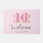 Pink Glam Bow mit Center Gemstone Willkommen Fußmatte (Vorderseite)