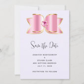 Pink Glam Bow mit einer Mittelsteinzeitung Save The Date (Vorderseite)