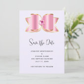 Pink Glam Bow mit einer Mittelsteinzeitung Save The Date (Stehend Vorderseite)