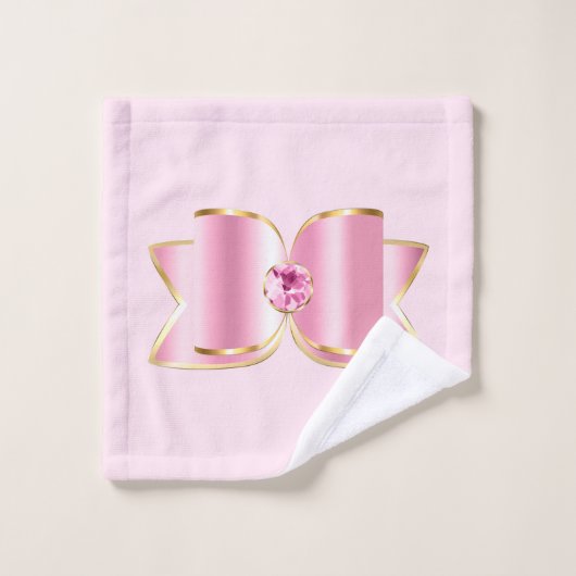 Pink Glam Bow mit Mittelsteingebäude Badhandtuch Set (Waschlappen)