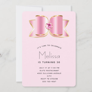 Pink Glam Bow mit Zentrum Gemstone Geburtstag Einladung