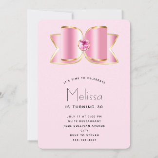 Pink Glam Bow mit Zentrum Gemstone Geburtstag Einladung