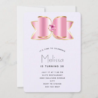 Pink Glam Bow mit Zentrum Gemstone Geburtstag Einladung