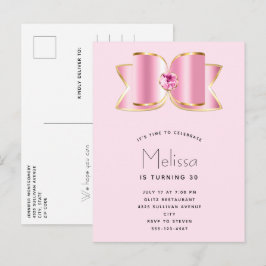 Pink Glam Bow mit Zentrum Gemstone Geburtstag Einladungspostkarte