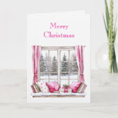 Pink Glam Christmas Trees Window Karte (Vorderseite)