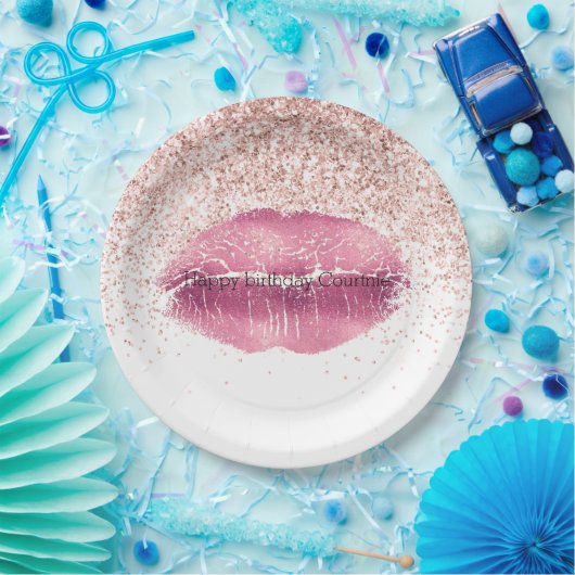 Pink Glam Glitz Glitzer Lippenstufen Pappteller (Party)
