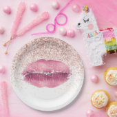 Pink Glam Glitz Glitzer Lippenstufen Pappteller (Party)