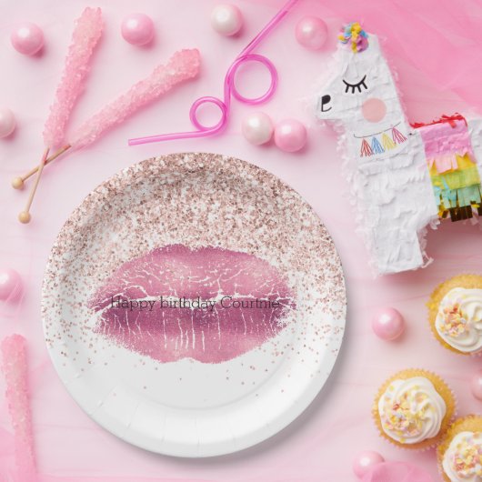 Pink Glam Glitz Glitzer Lippenstufen Pappteller (Party)