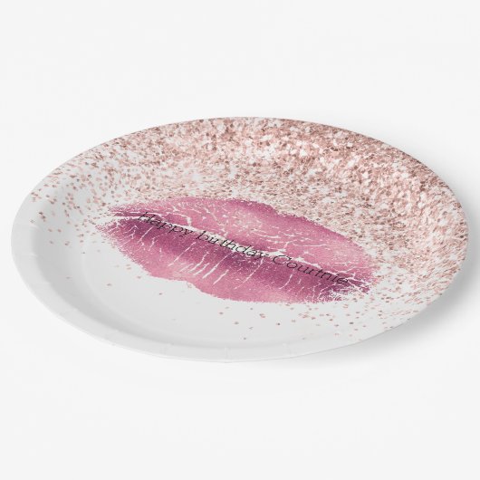 Pink Glam Glitz Glitzer Lippenstufen Pappteller (Schrägansicht)