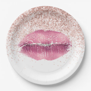 Pink Glam Glitz Glitzer Lippenstufen Pappteller