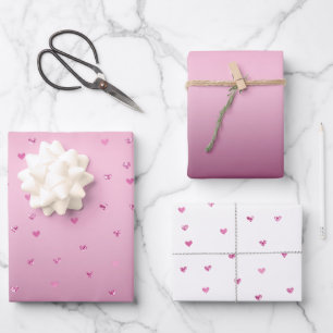 Pink Glam Glitzer Hearts Geschenkpapier Set