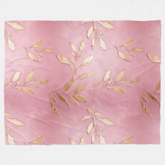Pink Glam Gold Blätter Fleecedecke (Vorderseite (Horizontal))