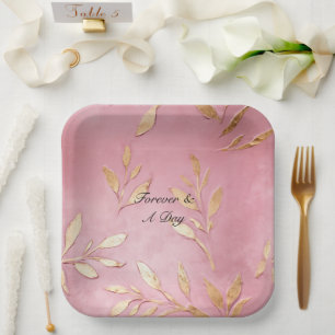 Pink Glam Gold Blätter Pappteller