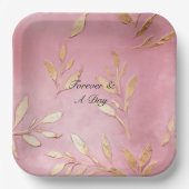 Pink Glam Gold Blätter Pappteller (Vorderseite)