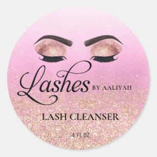 Pink Glam Gold Glitzer Eyelash Cleanser Lash Bath Runder Aufkleber