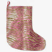 Pink Glam Gold Glitzer Zebra Print Großer Weihnachtsstrumpf (Vorderseite)