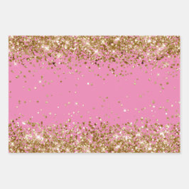 Pink Glam Gold Glitzy Sparkle Glitzer Geschenkpapier Set