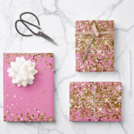 Pink Glam Gold Glitzy Sparkle Glitzer Geschenkpapier Set