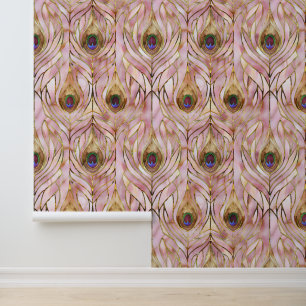 Pink Glam Gold Peacock Feathers Tapete