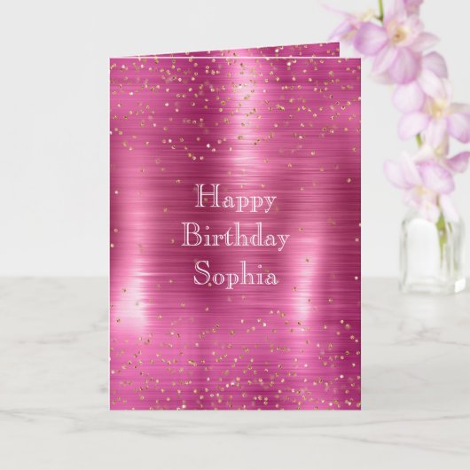 Pink Glam Gold Sparkle Confetti Geburtstag Karte (Orchidee)