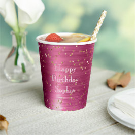 Pink Glam Gold Sparkle Confetti Geburtstag Pappbecher
