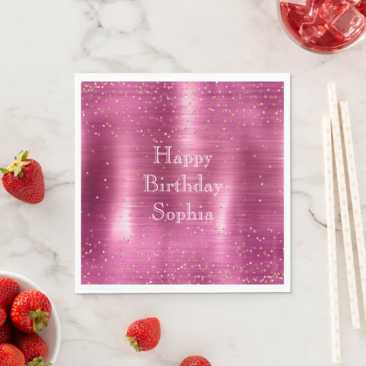 Pink Glam Gold Sparkle Confetti Geburtstag Serviette (Beispiel)