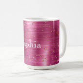 Pink Glam Gold Sparkle Confetti Personalisiert Kaffeetasse (VorderseiteRechts)