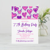 Pink Glam Herzdesign Pattern 77. Geburtstag Einlad Einladung (Stehend Vorderseite)