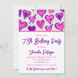 Pink Glam Herzdesign Pattern 78. Geburtstag Einlad Einladung