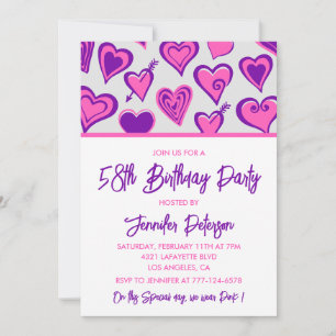 Pink Glam Herzmuster 58. Geburtstag Einladungen