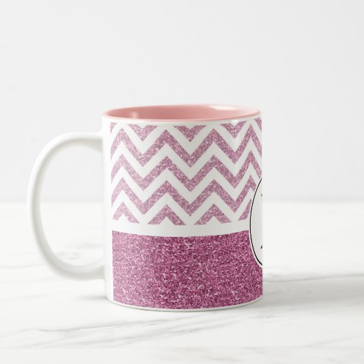 Pink Glam Imitate Glitzer Zickzack Zweifarbige Tasse (Links)