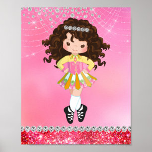 Pink Glam Irish Dance Brünett Girl Poster