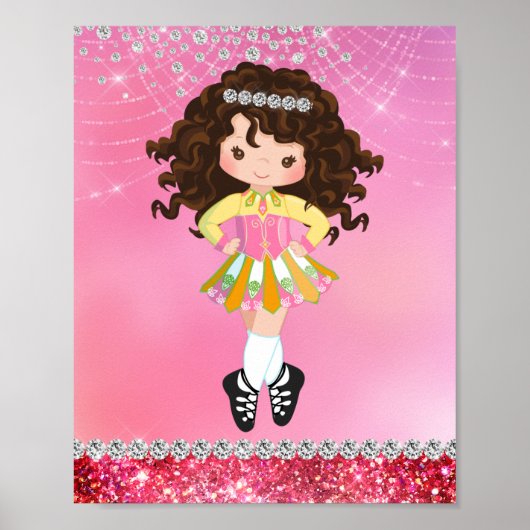 Pink Glam Irish Dance Brünett Girl Poster (Vorne)