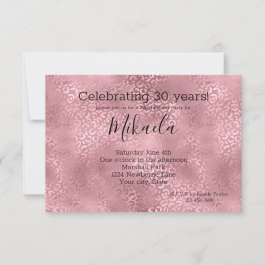 Pink Glam Leopard Print Einladung (Vorderseite)