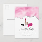 Pink Glam Lipstick mit Nail Polnisch Save the Date Einladungspostkarte (Vorne/Hinten)