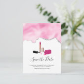 Pink Glam Lipstick mit Nail Polnisch Save the Date Einladungspostkarte (Stehend Vorderseite)